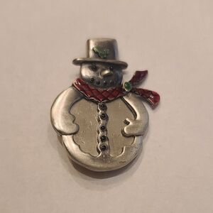 Vintage Pewter Snowman Brooch Pin